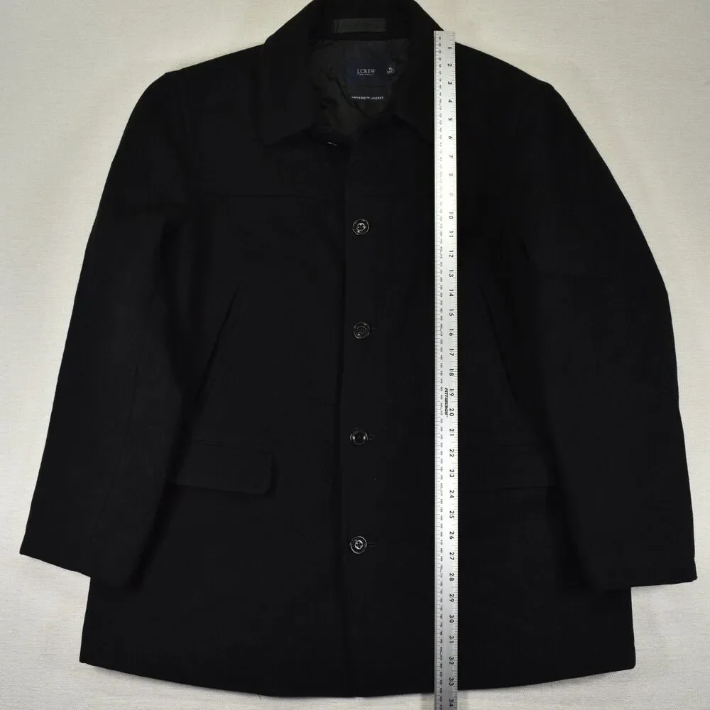 J.Crew University Jacket Mens XL Black Wool Blend Quilted Insulated Car Coat Vtg